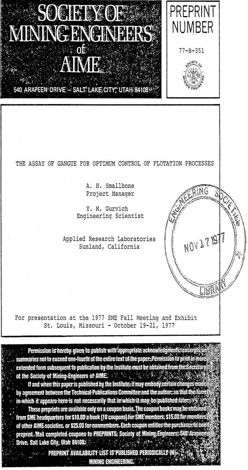 the assay of gangue for optimum control of flotation processes