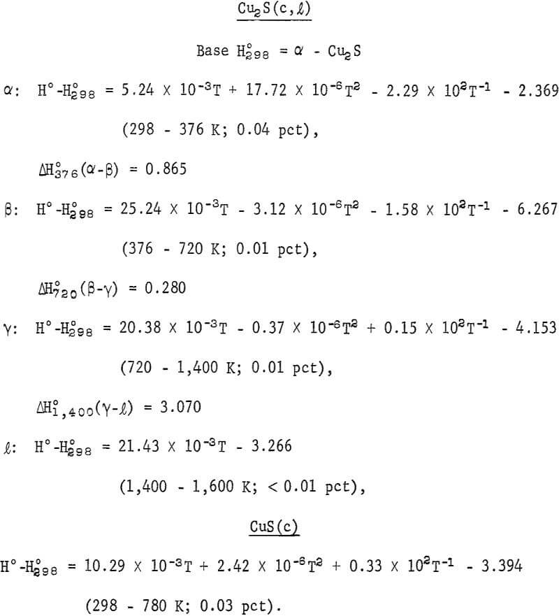 cuprous and cupric sulfides data