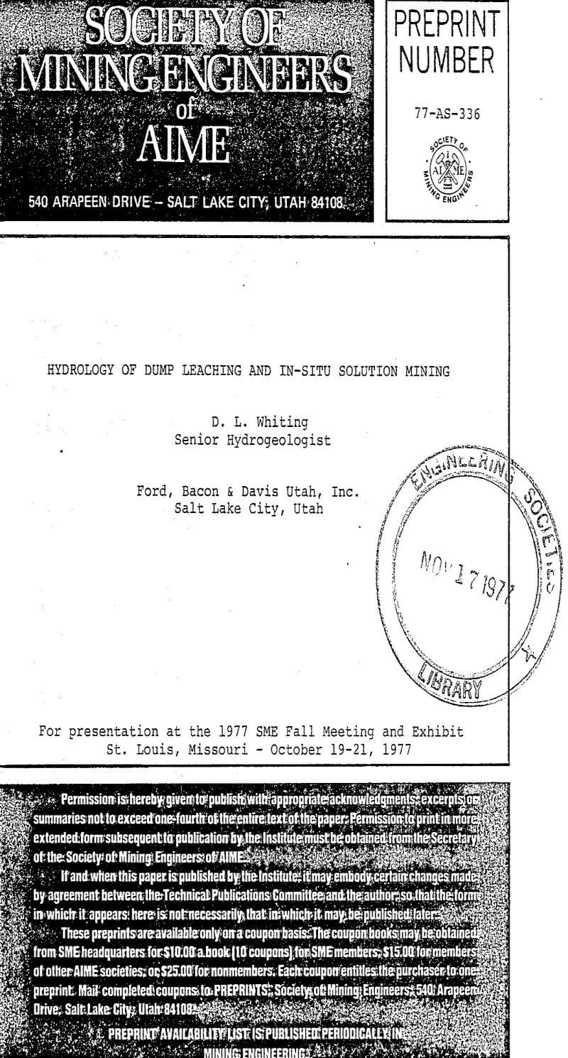 hydrology of dump leaching and in-situ solution mining