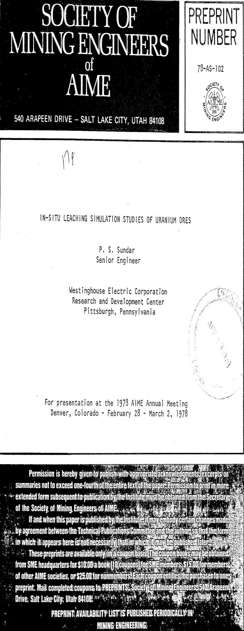 in-situ leaching simulation studies of uranium ores