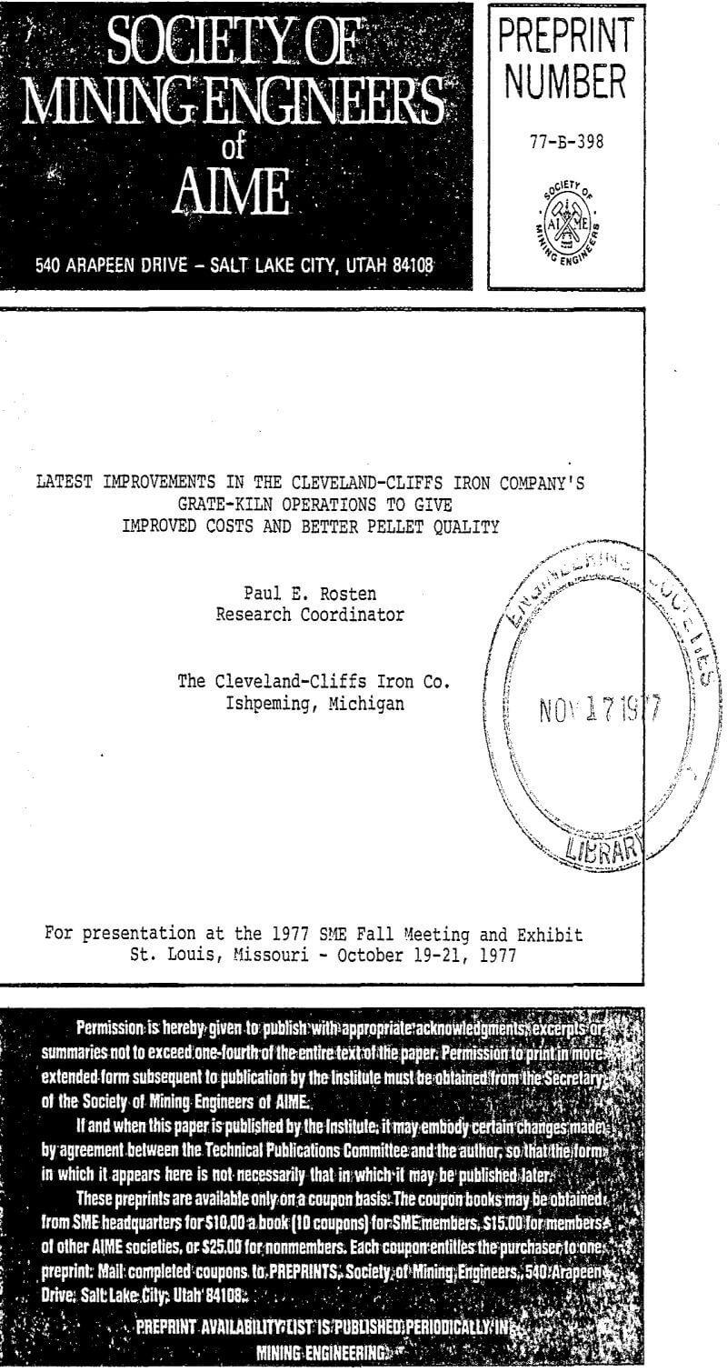latest improvements in the cleveland-cliffs iron company's grate-kiln operations to give improved costs and better pellet quality