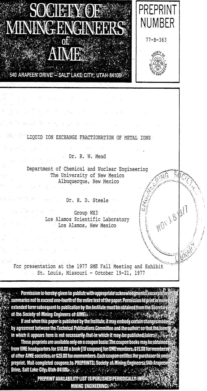 liquid ion exchange fractionation of metal ions