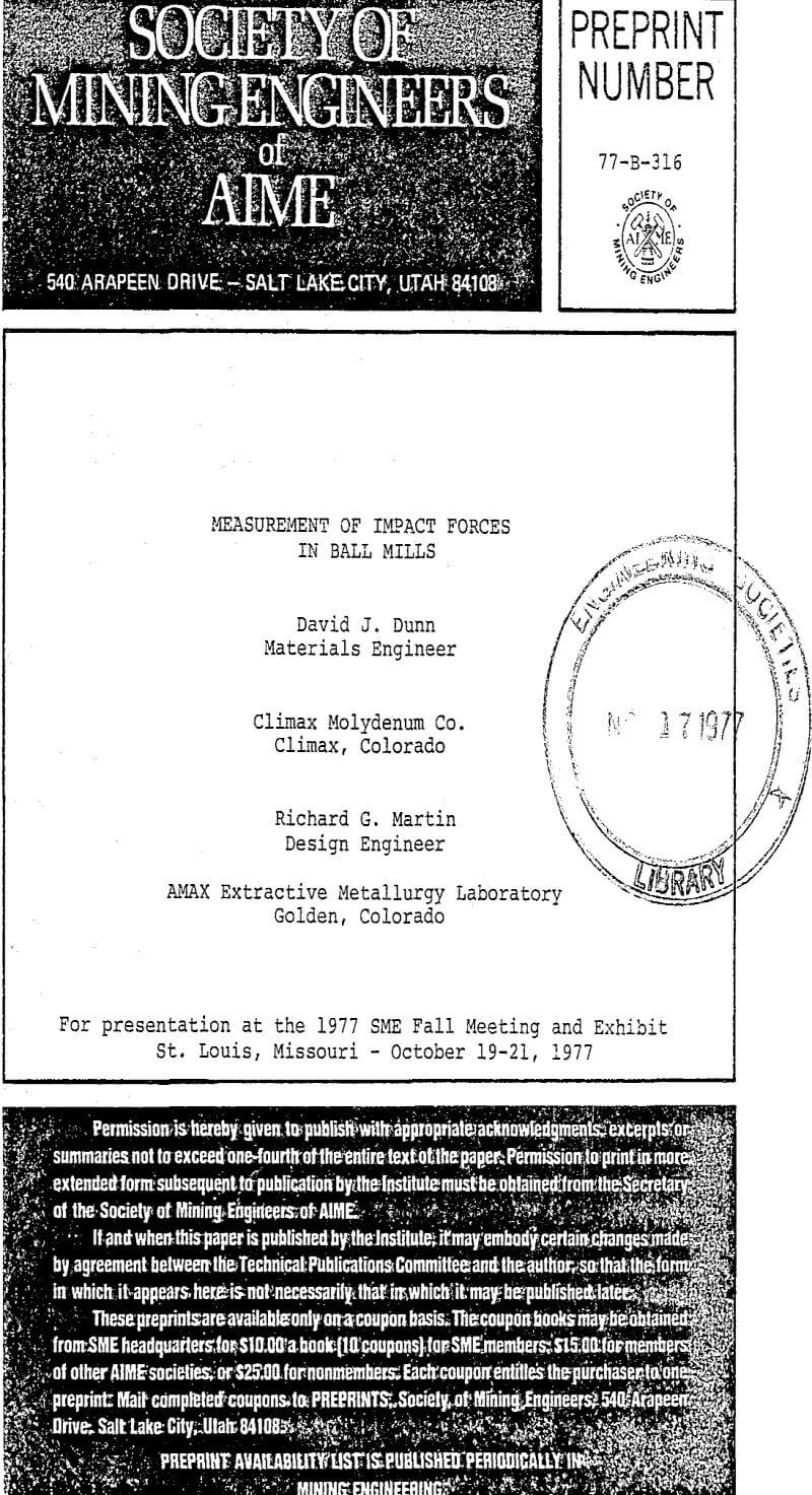 measurement of impact forces in ball mills