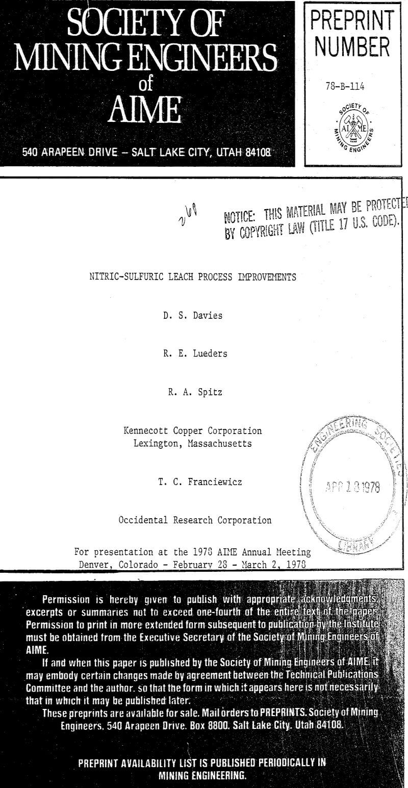 nitric sulfuric leach process improvements