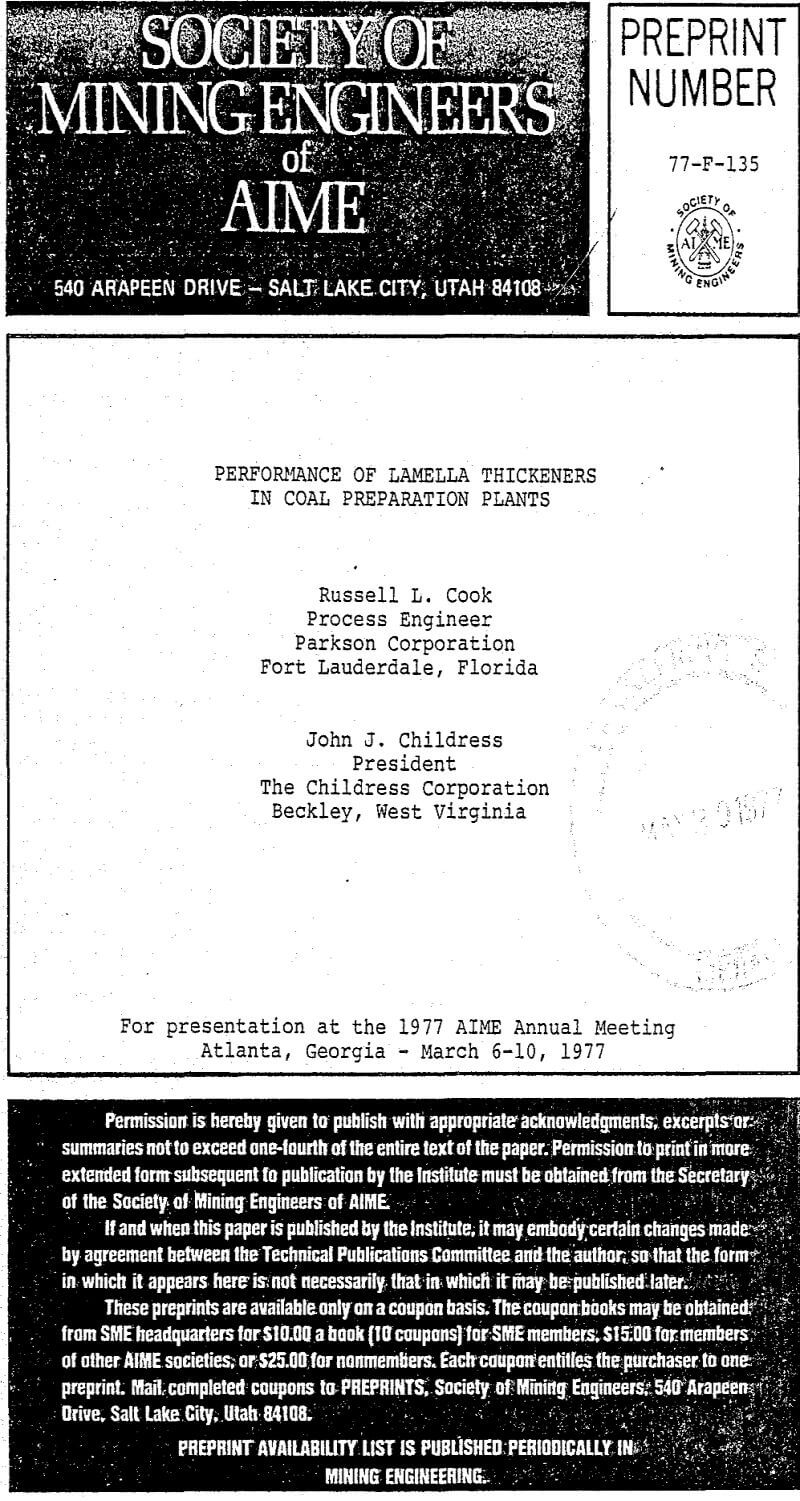 performance of lamella thickeners in coal preparation plants