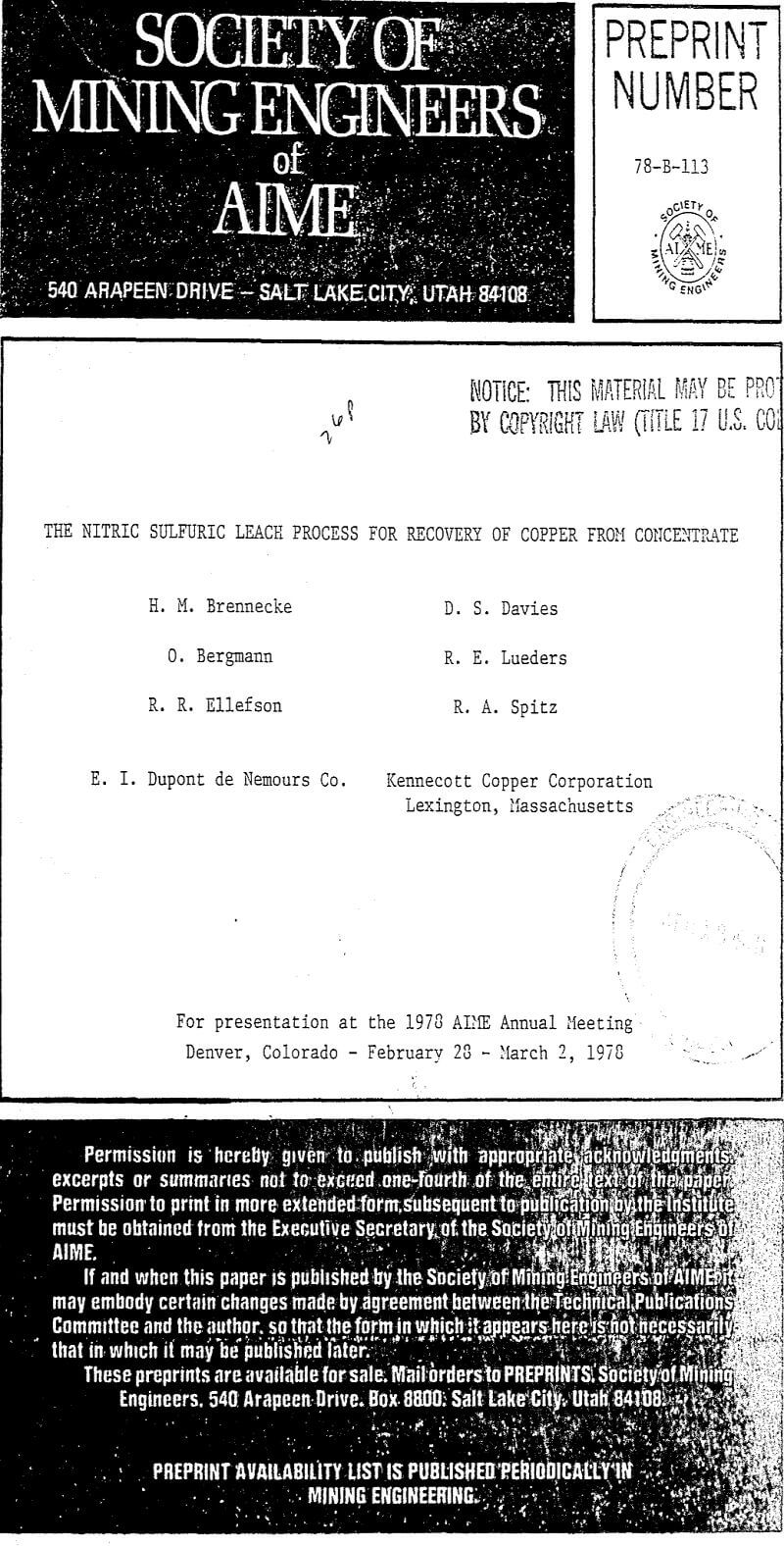 the nitric sulfuric leach process for recovery of copper from concentrate