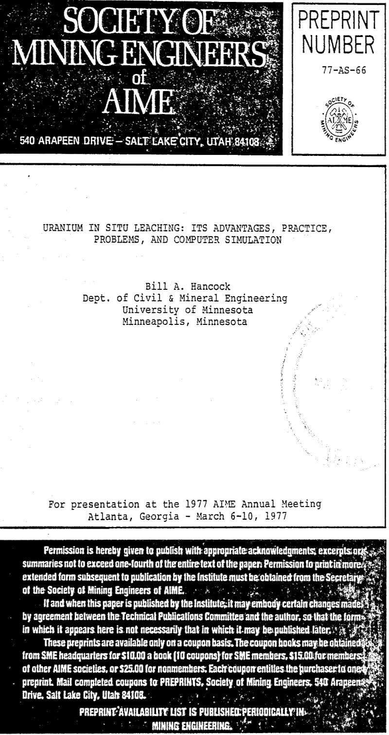 uranium in situ leaching its advantages practice problems and computer simulation