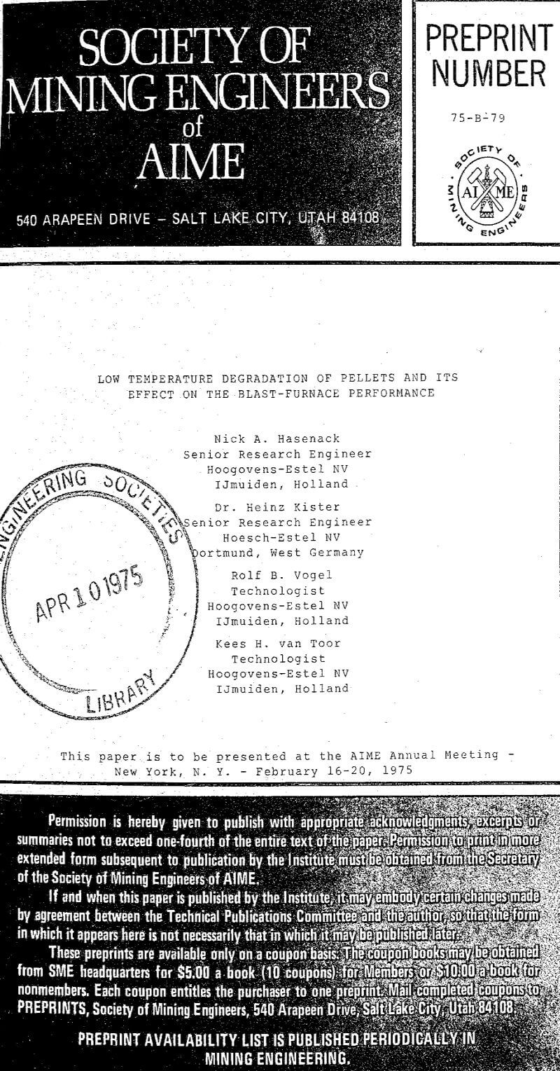 low temperature degradation of pellets and its effect on the blast-furnace performance