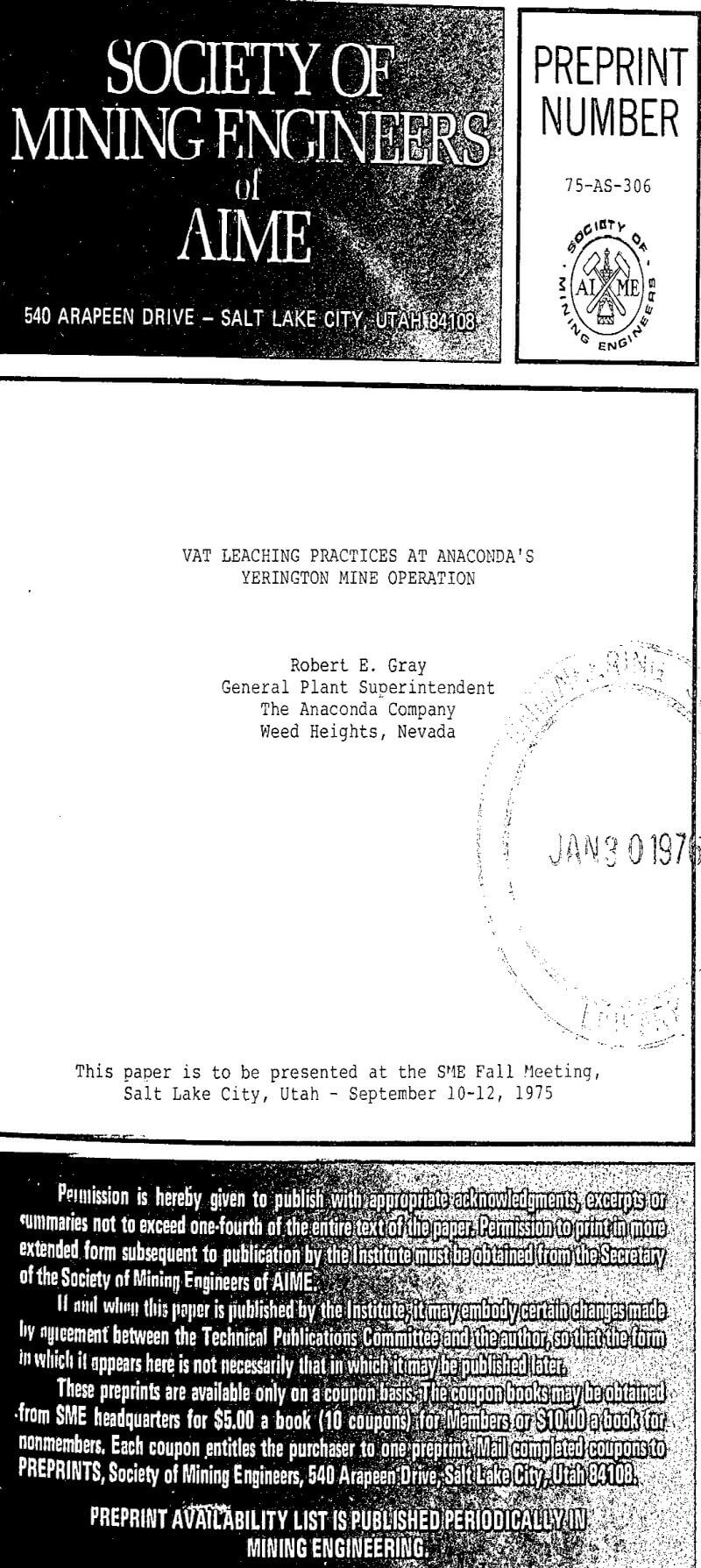 vat leaching practices at anaconda's yerington mine operation