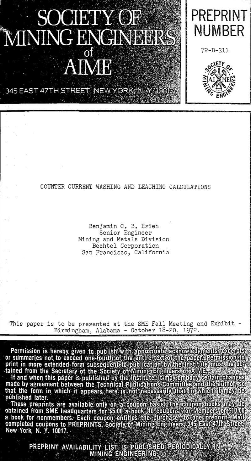 counter current washing and leaching calculations