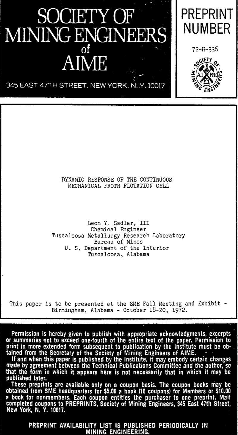 dynamic response of the continuous mechanical froth flotation cell