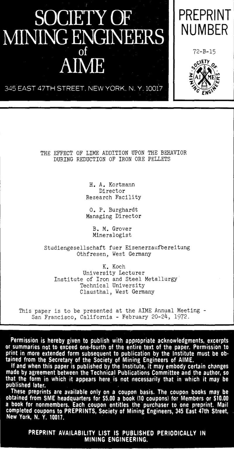 the effect of lime addition upon the behavior during reduction of iron ore pellets