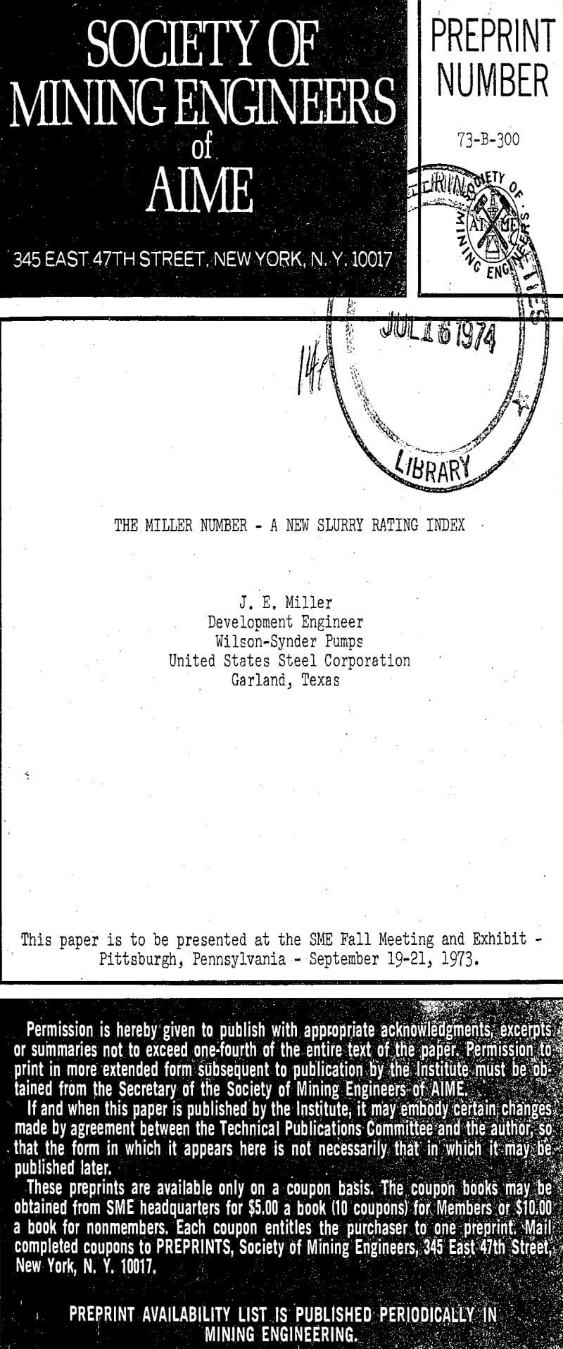 the miller number a new slurry rating index