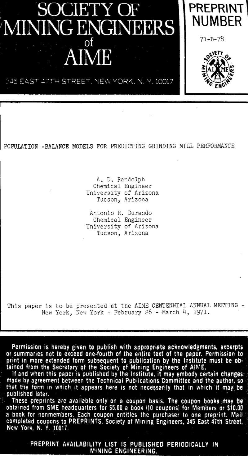 population balance models for predicting grinding mill performance