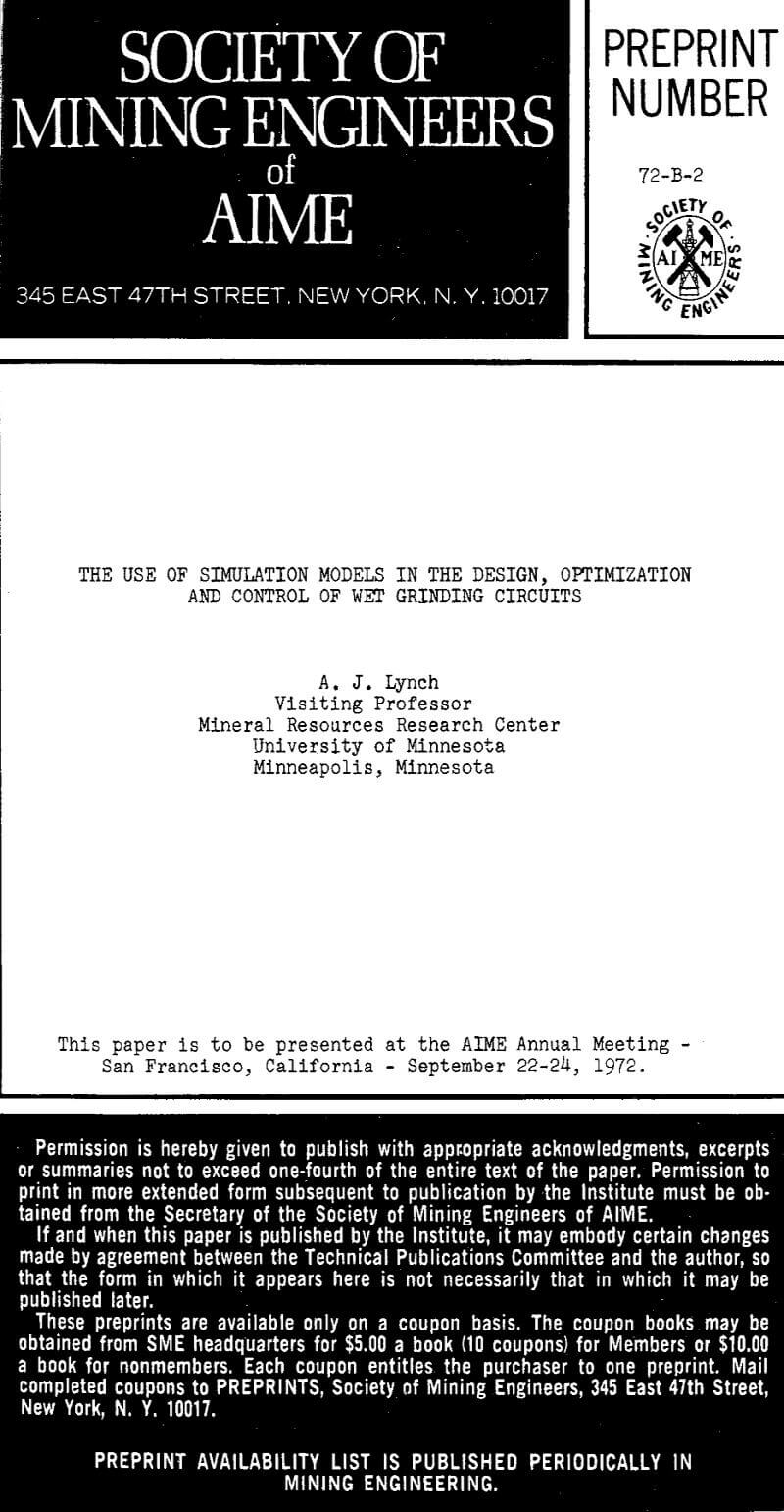 the use of simulation models in the design, optimization and control of wet grinding circuits