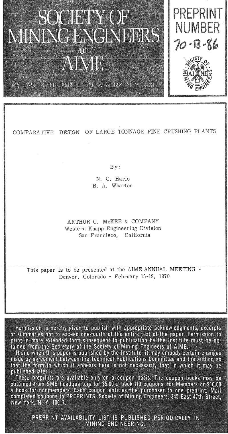 comparative design of large tonnage fine crushing plants