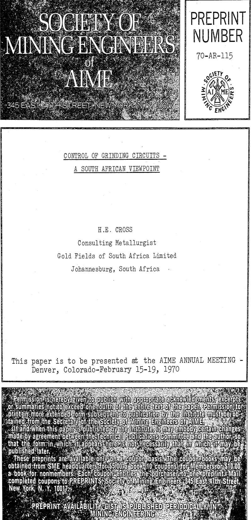 control of grinding circuits a south african viewpoint