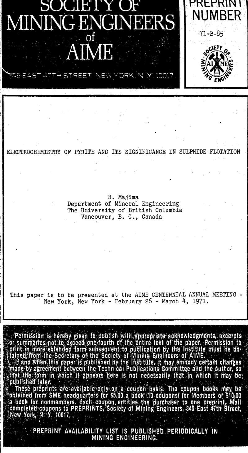 electrochemistry of pyrite and its significance in sulphide flotation