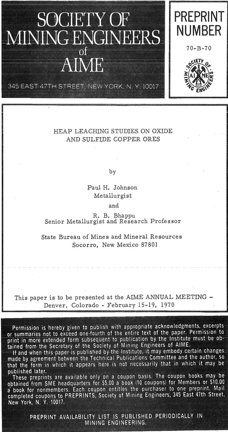 heap leaching studies on oxide and sulfide copper ores