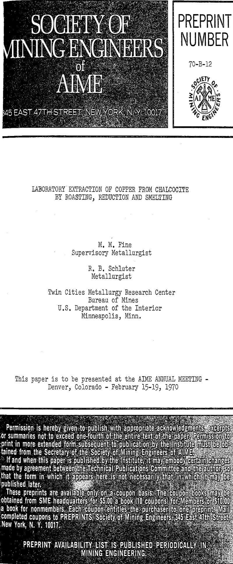 laboratory extraction of copper from chalcocite by roasting reduction and smelting