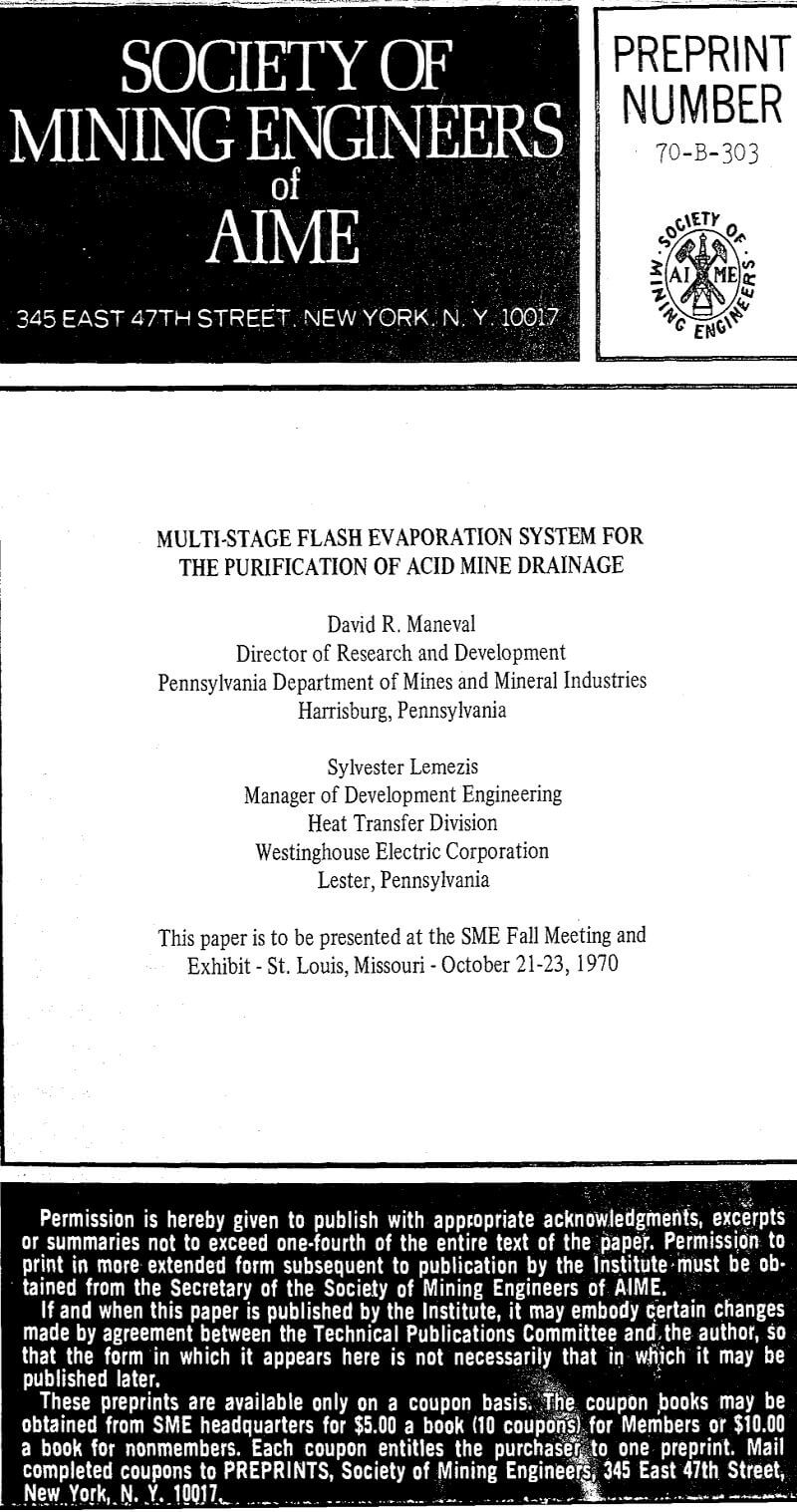 multi-stage flash evaporation system for the purification of acid mine drainage