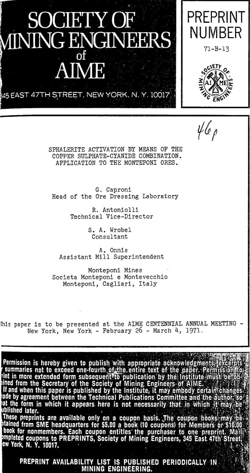 sphalerite activation by means of the copper sulphate-cyanide combination application to the monteponi ores