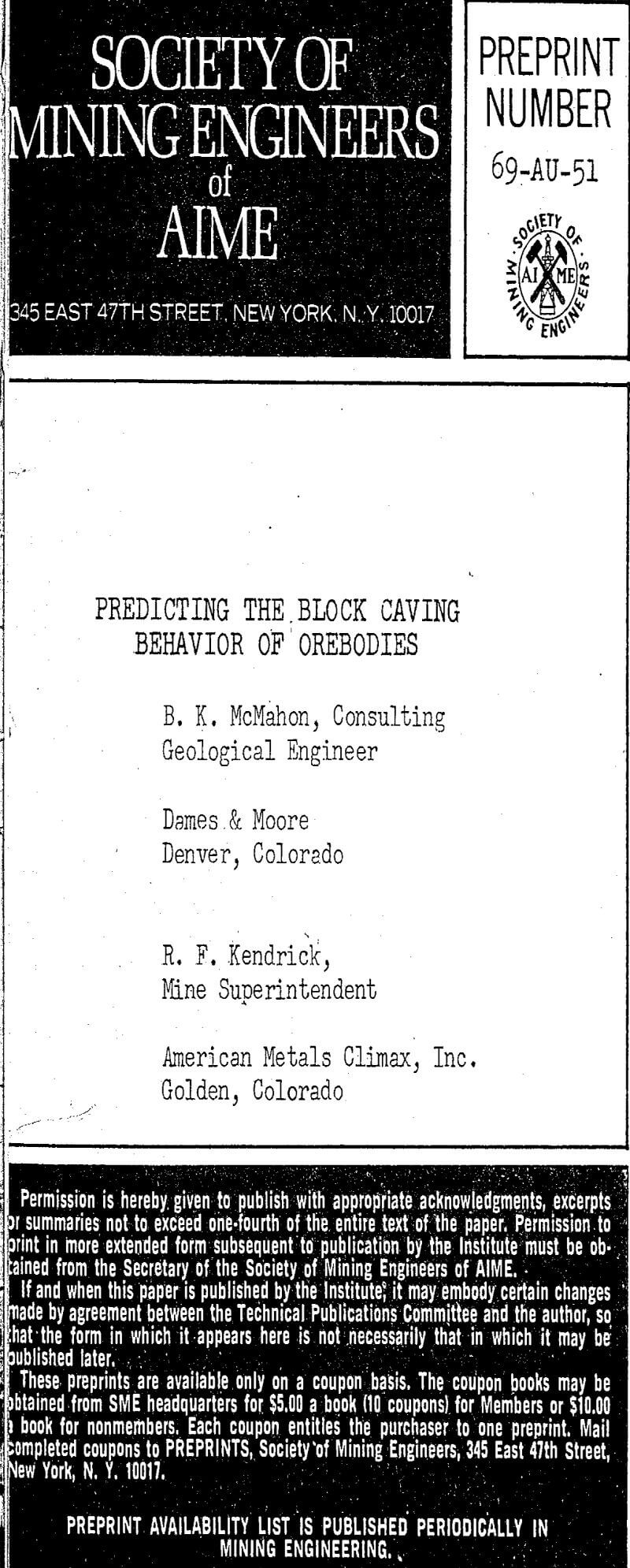 predicting the block caving behavior of orebodies