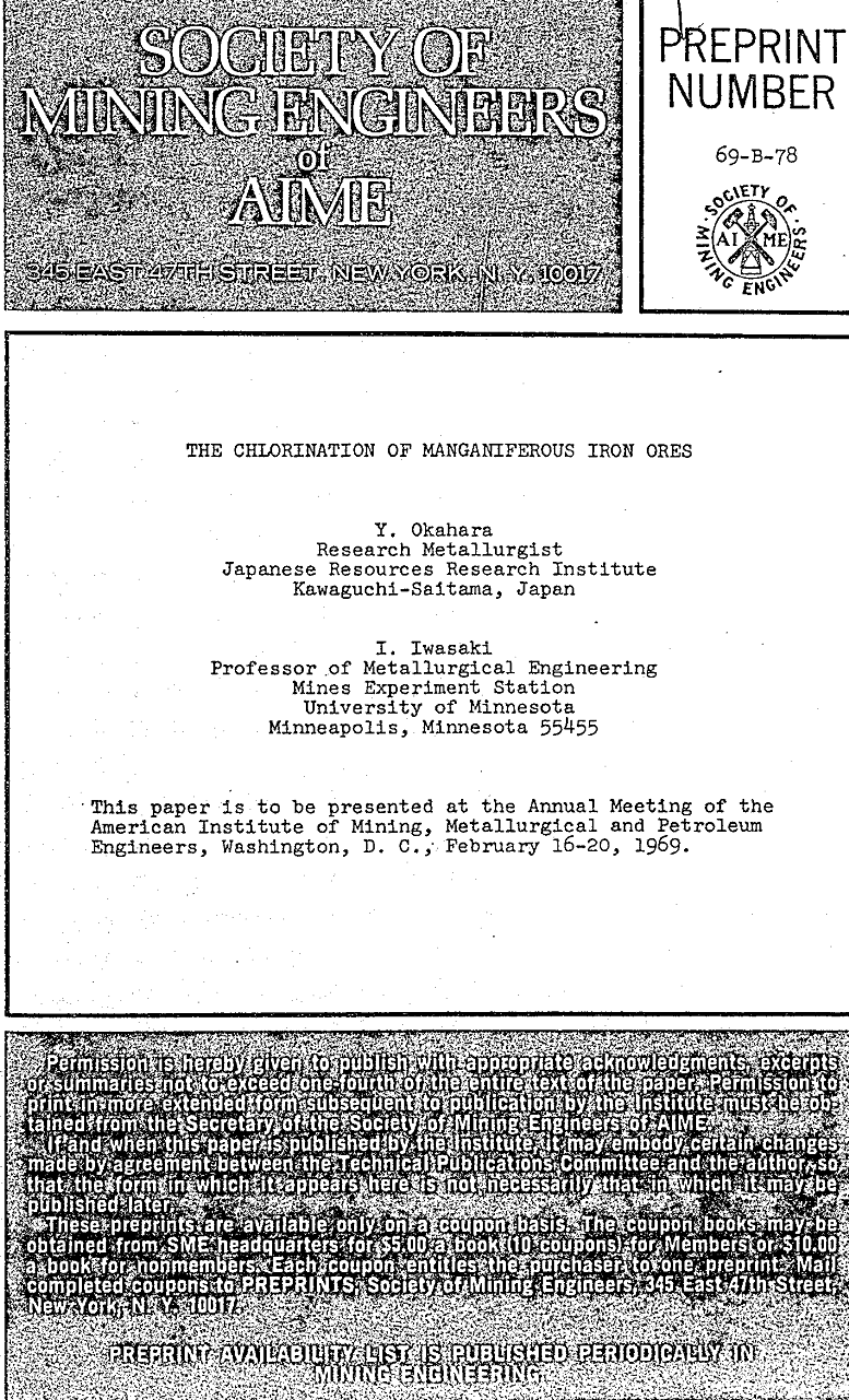 the chlorination of manganiferous iron ores