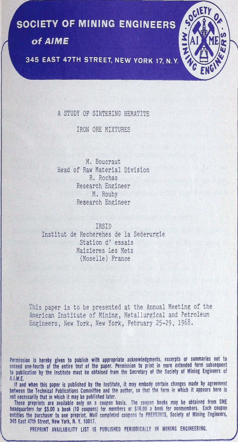 a study of sintering hematite iron ore mixtures