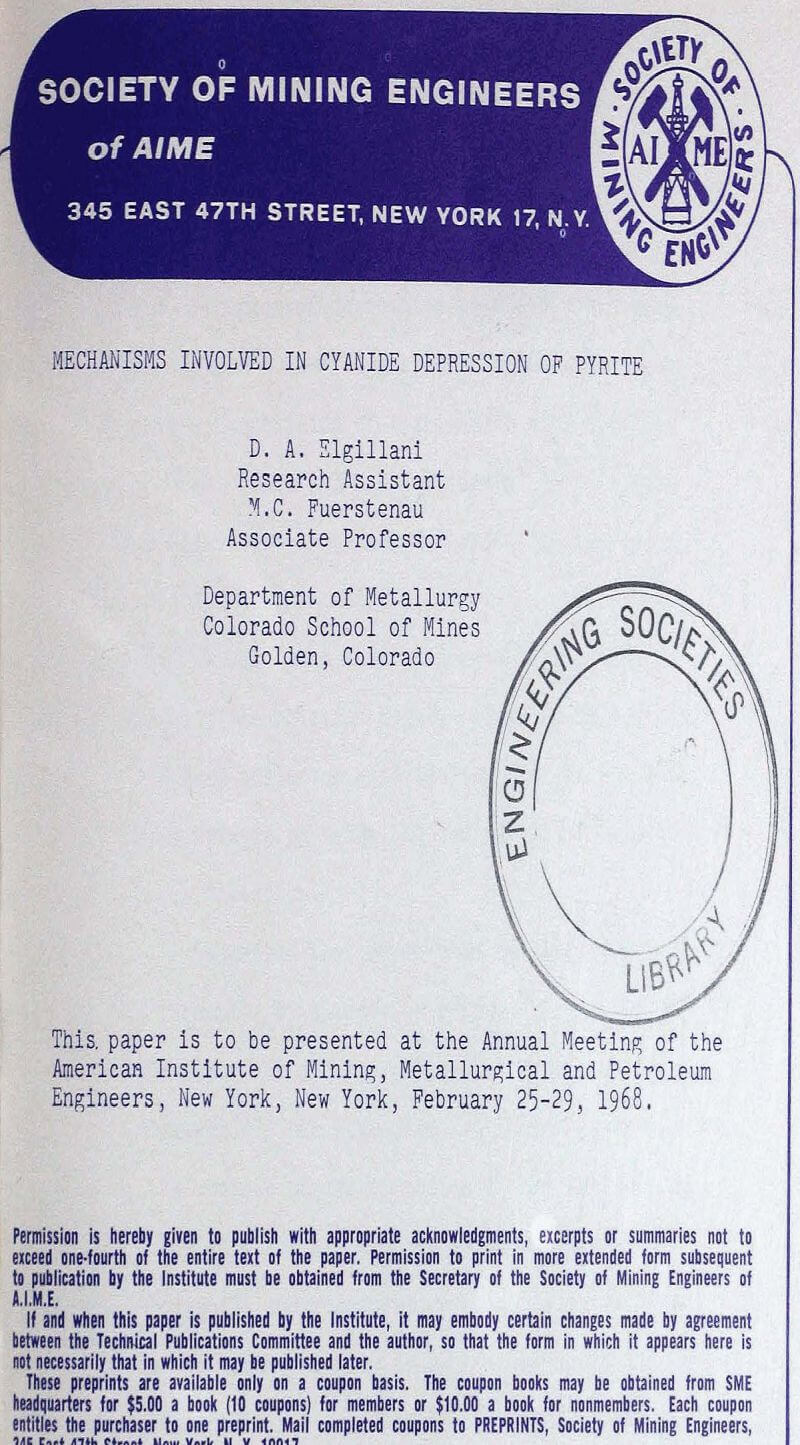 mechanisms involved in cyanide depression of pyrite