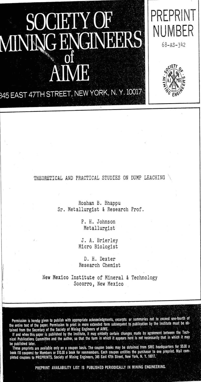theoretical and practical studies on dump leaching