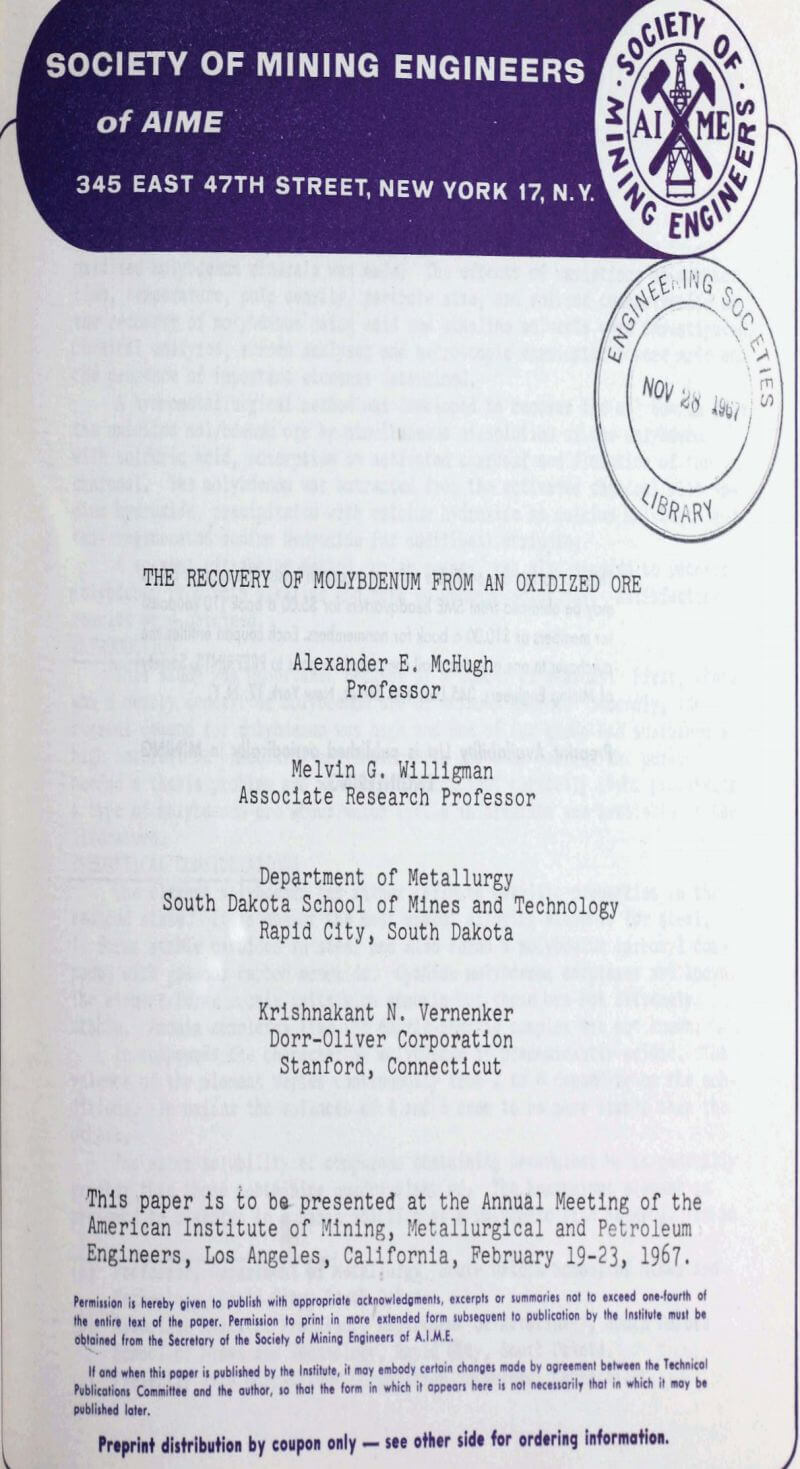 the recovery of molybdenum from an oxidized ore