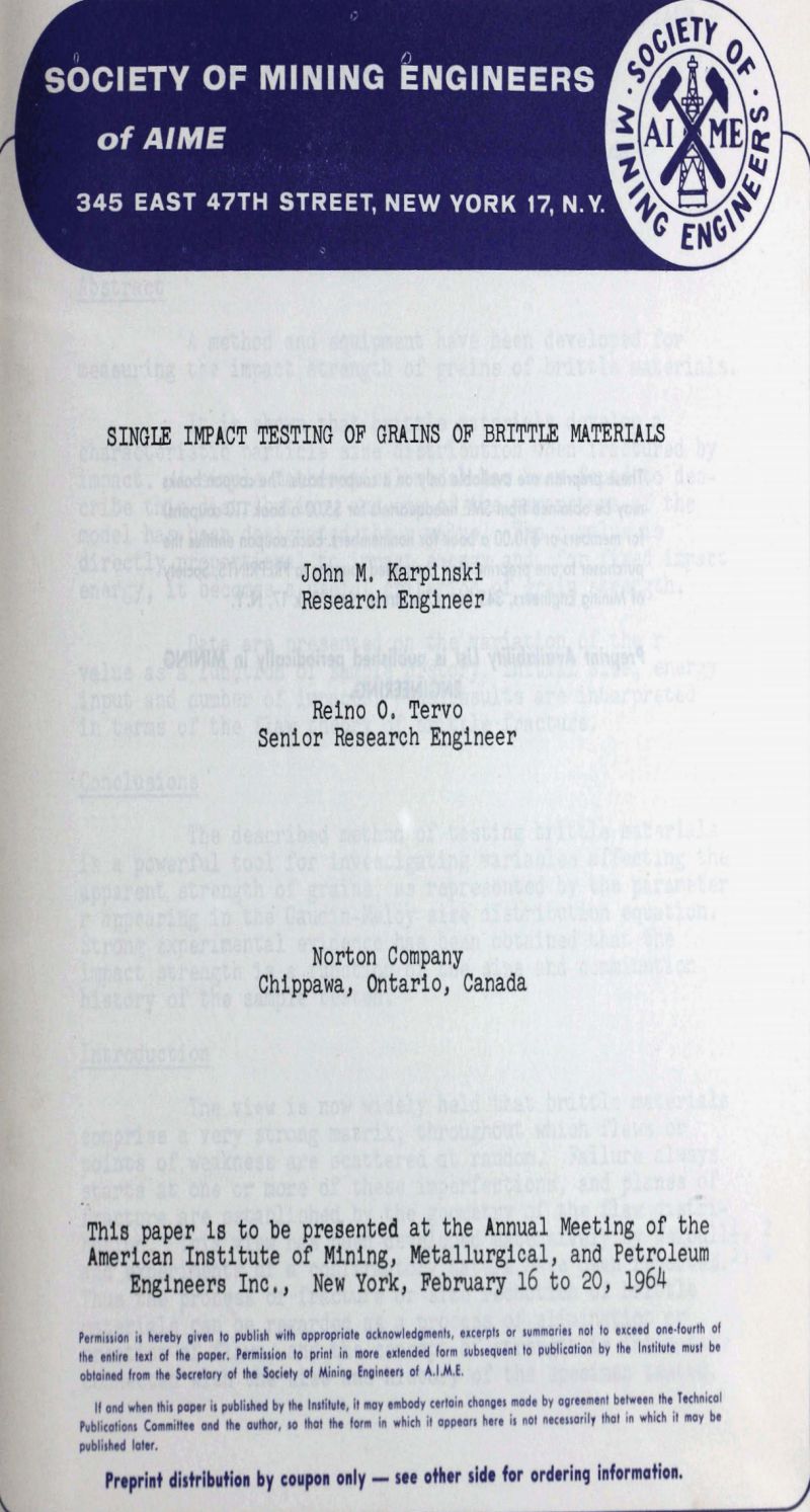 single impact testing of grains of brittle materials