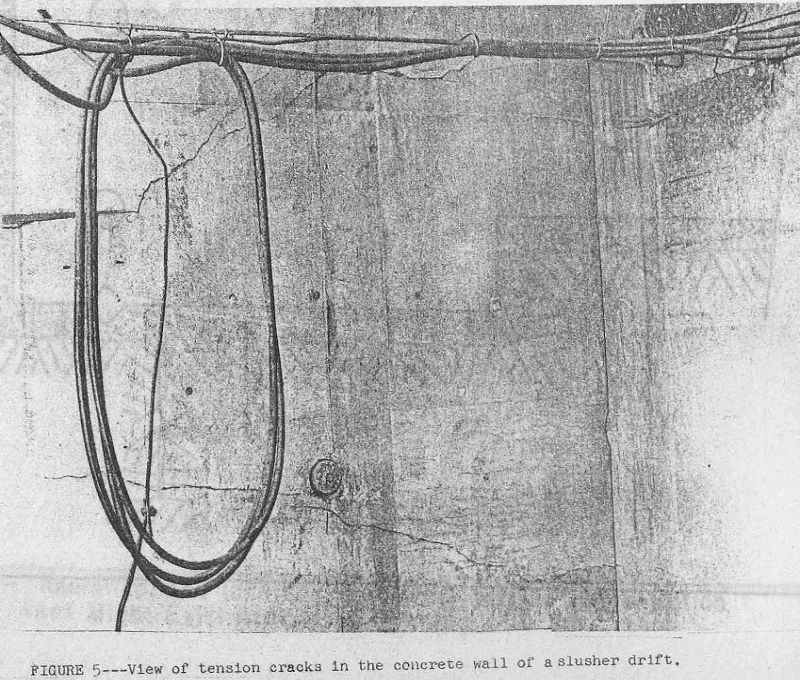 block caving view of tension cracks