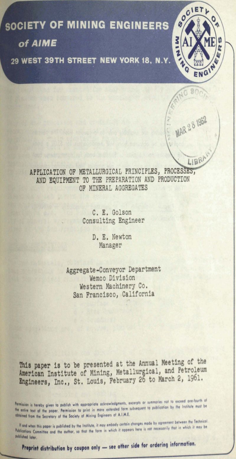 application of metallurgical principles, processes, and equipment to the preparation and production of mineral aggregates