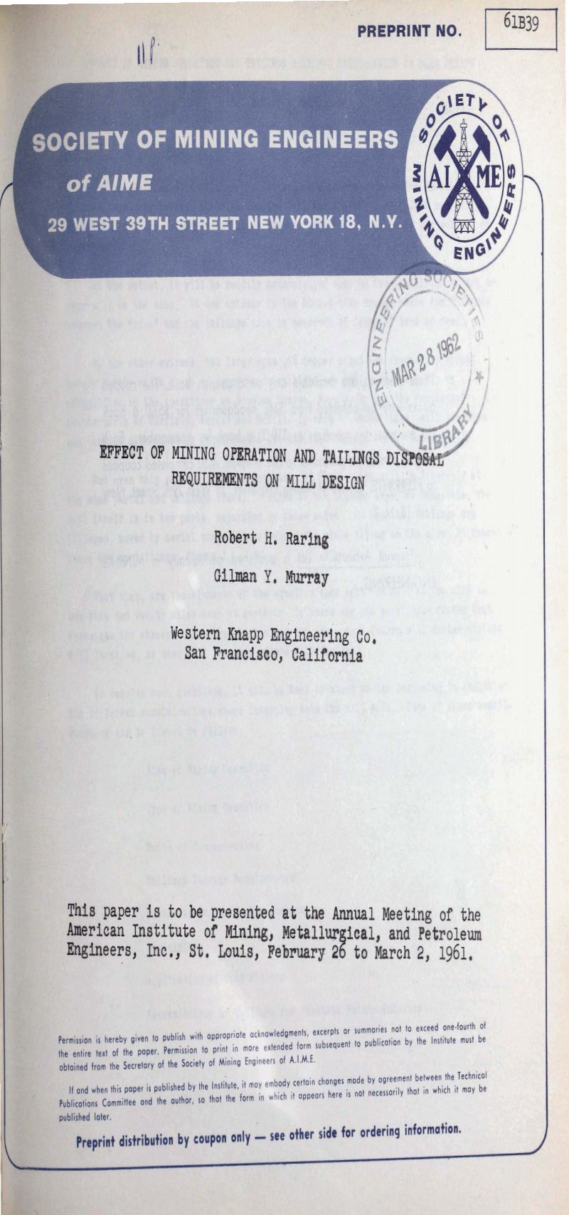 effect of mining operation and tailings disposal requirements on mill design