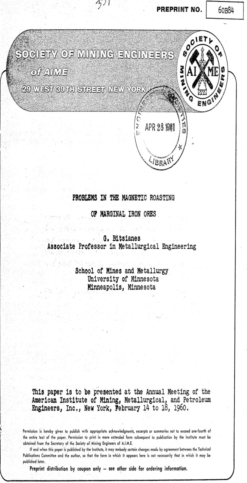 problems in the magnetic roasting of marginal iron ores