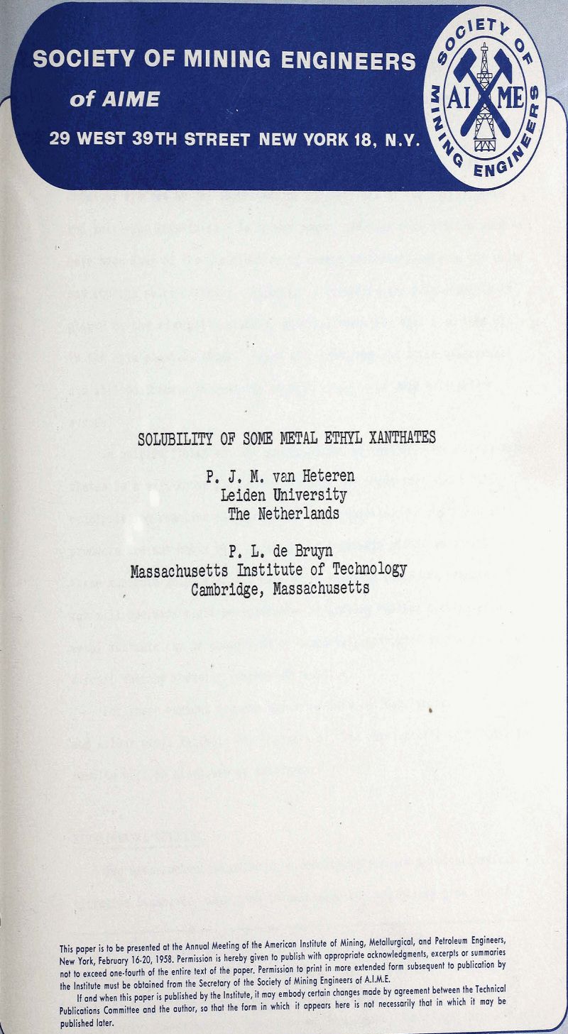 solubility of some metal ethyl xanthates