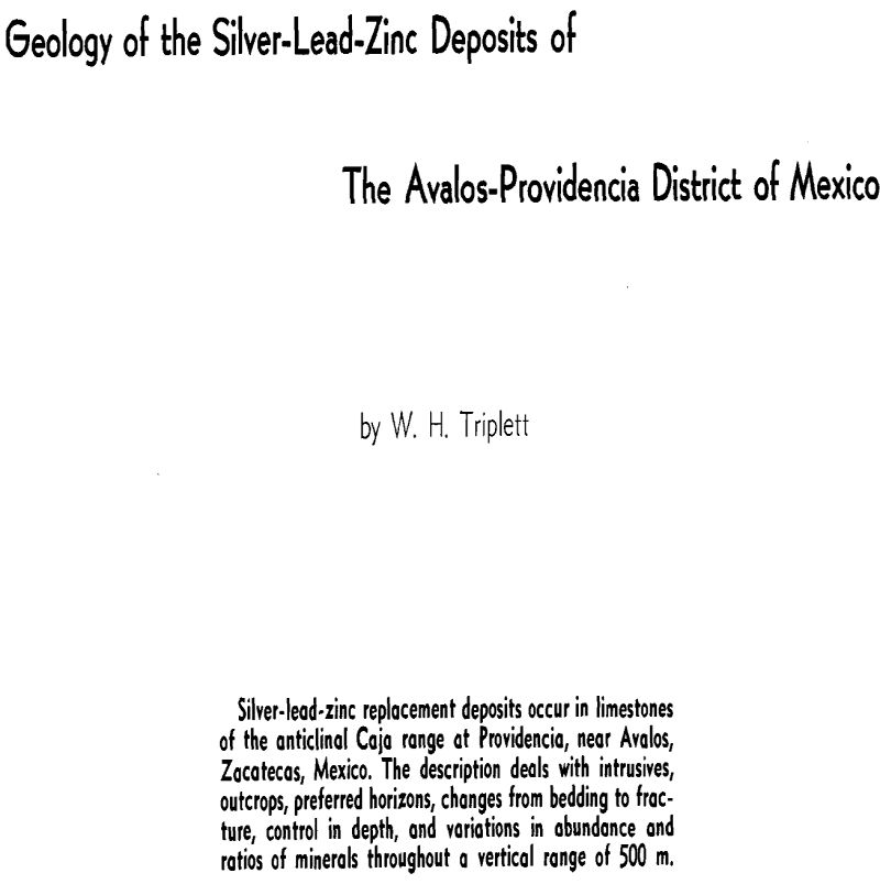 geology of the silver-lead-zinc deposits of the avalos-providencia district of mexico