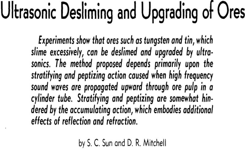 ultrasonic desliming and upgrading of ores