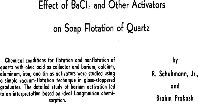 effect of bacl2 and other activators on soap flotation of quartz