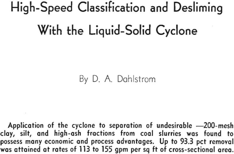 high speed classification and desliming with the liquid-solid cyclone