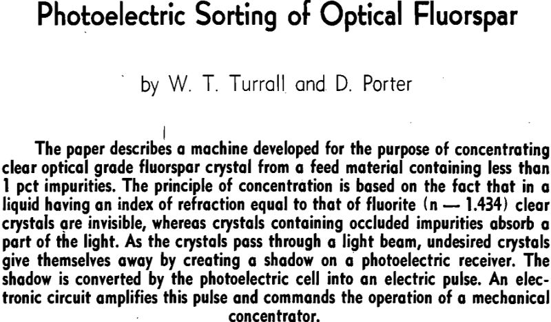 photoelectric sorting of optical fluorspar