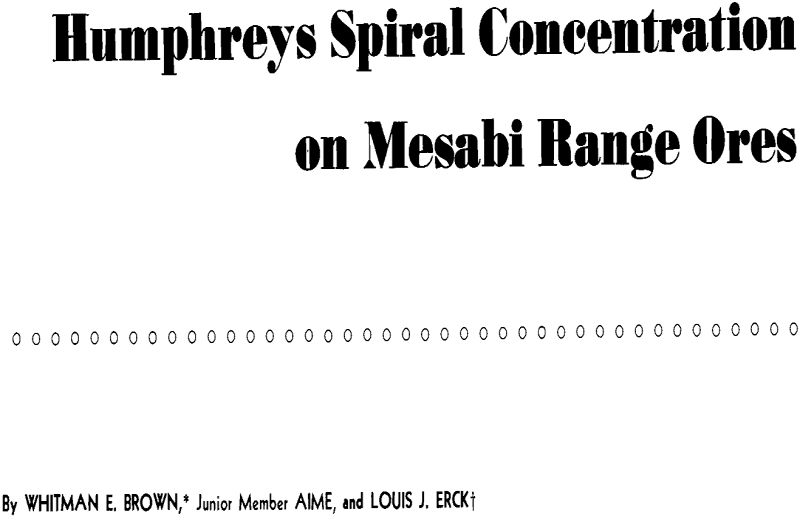 humphreys spiral concentration on mesabi range ores