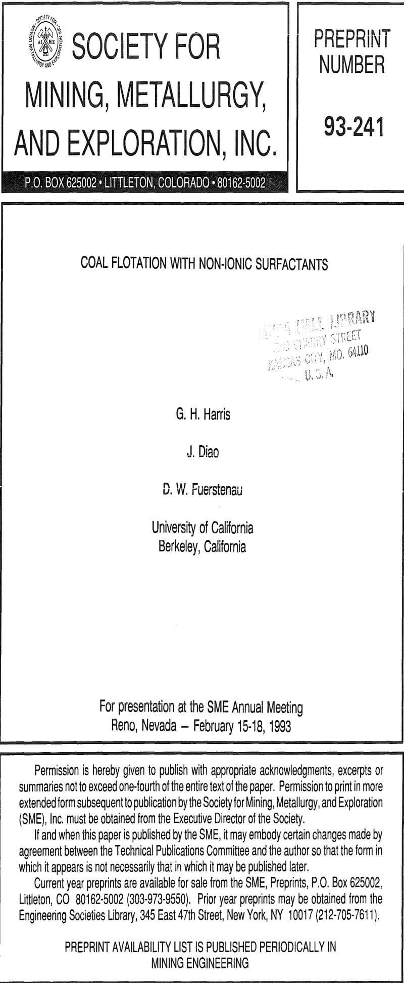 coal flotation with non-ionic surfactants