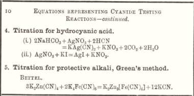 equation representing cyanide testing reactions