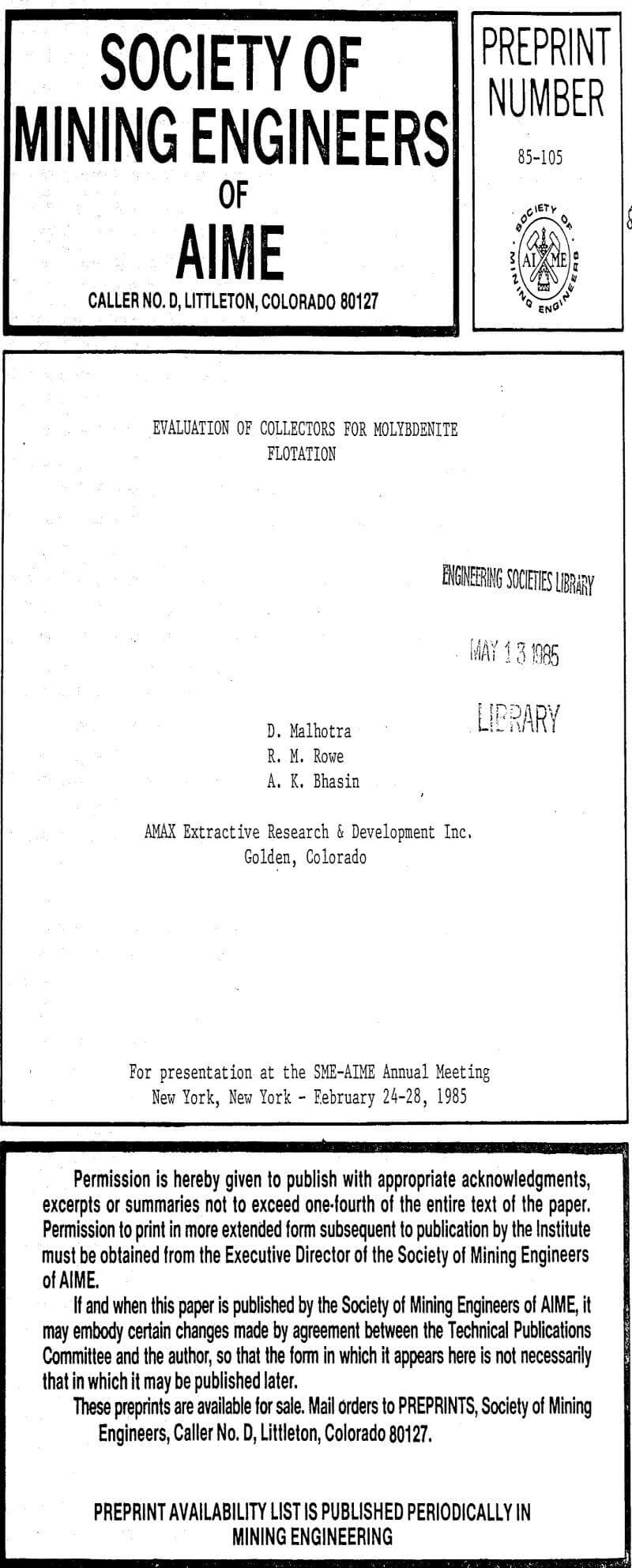 evaluation of collectors for molybdenite flotation