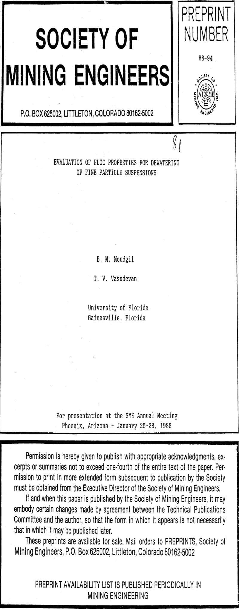 evaluation of floc properties for dewatering of fine particle suspensions