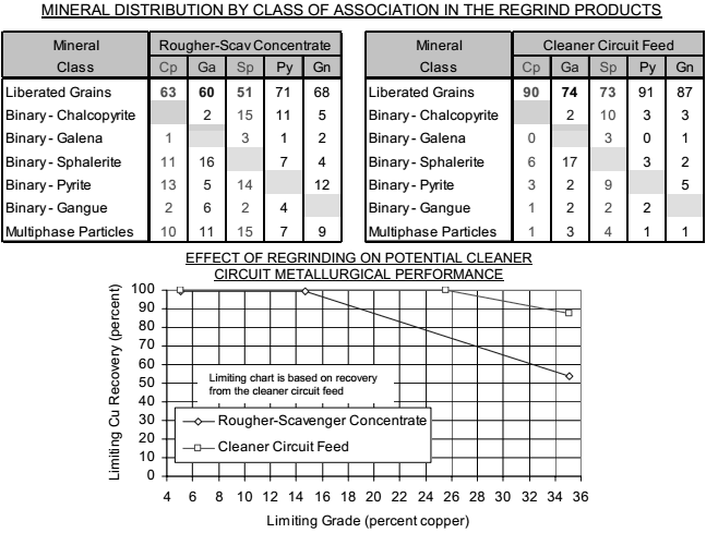 MINERAL DISTRIBUTION BY CLASS OF ASSOCIATION IN THE REGRIND PRODUCTS