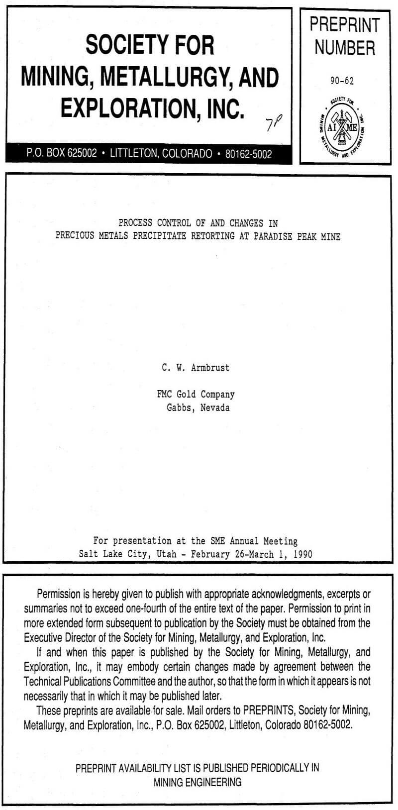 process control of and changes in precious metals precipitate retorting at paradise peak mine